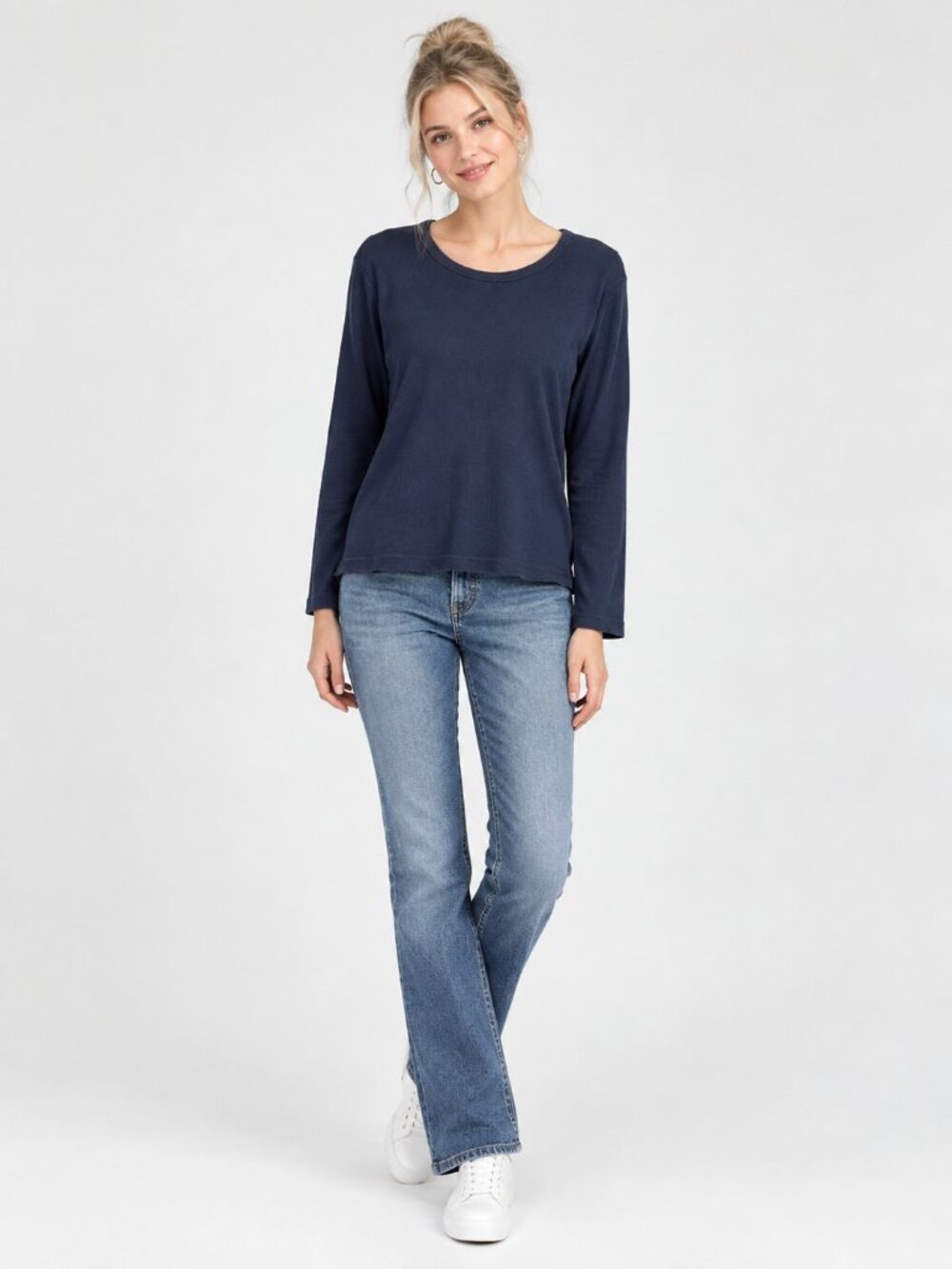 2/$30 Lands' End Ribbed Long Sleeve Cotton Tee Navy XL #A4949